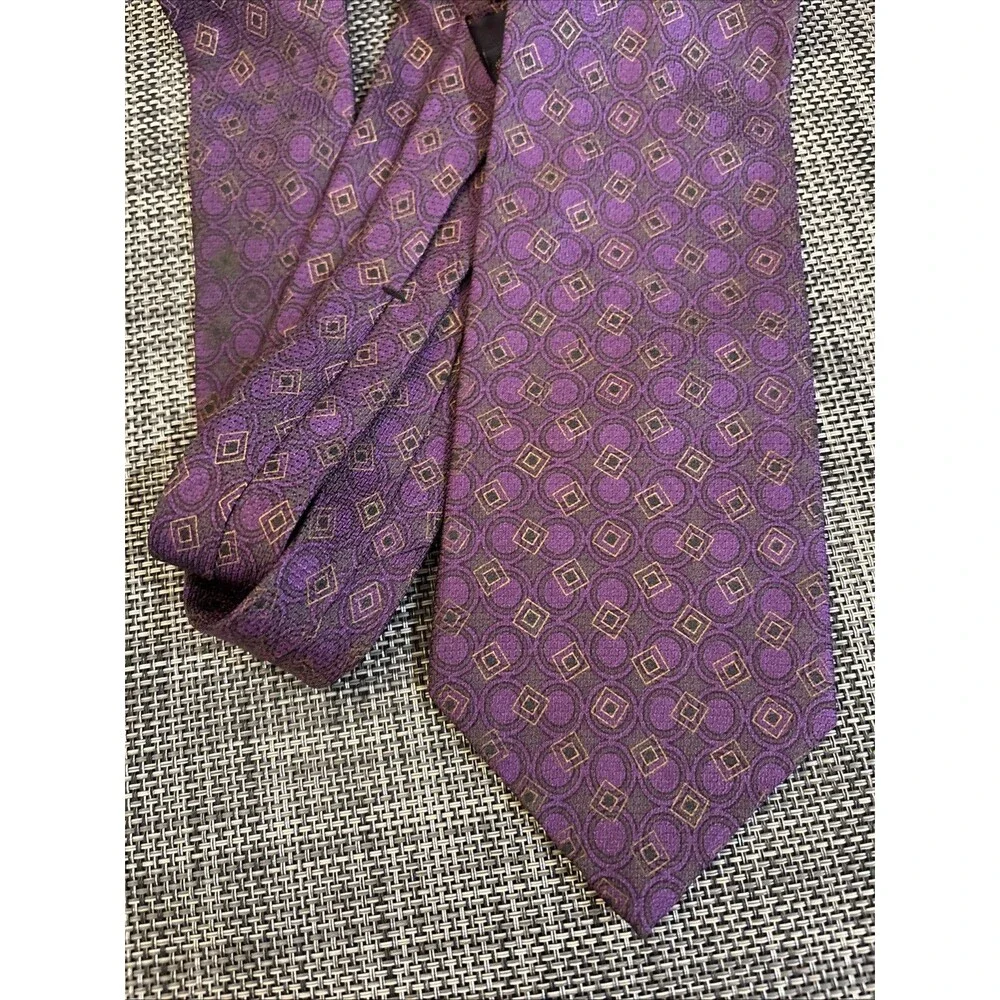 VTG Chaps Ralph Lauren Neck Tie Purple Geometric Silk USA MADE